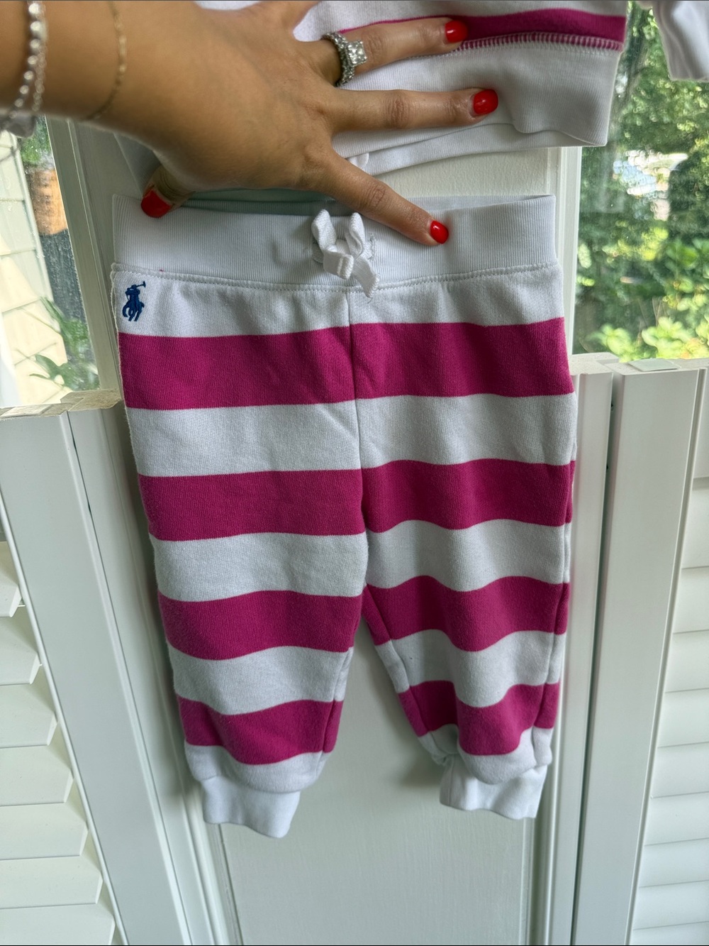 Ralph Lauren Hot Pink & White Striped Hoodie and Joggers Set 18M - Picture 5 of 6